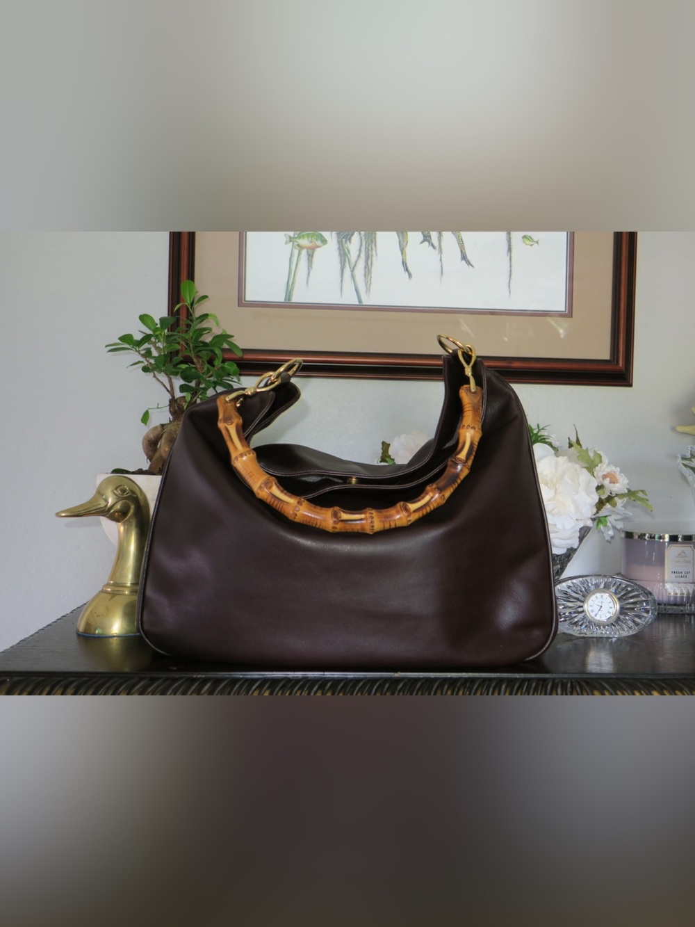 Authentic Vintage Gucci Large Bamboo handle Leather Tote bag - Picture 5 of 12